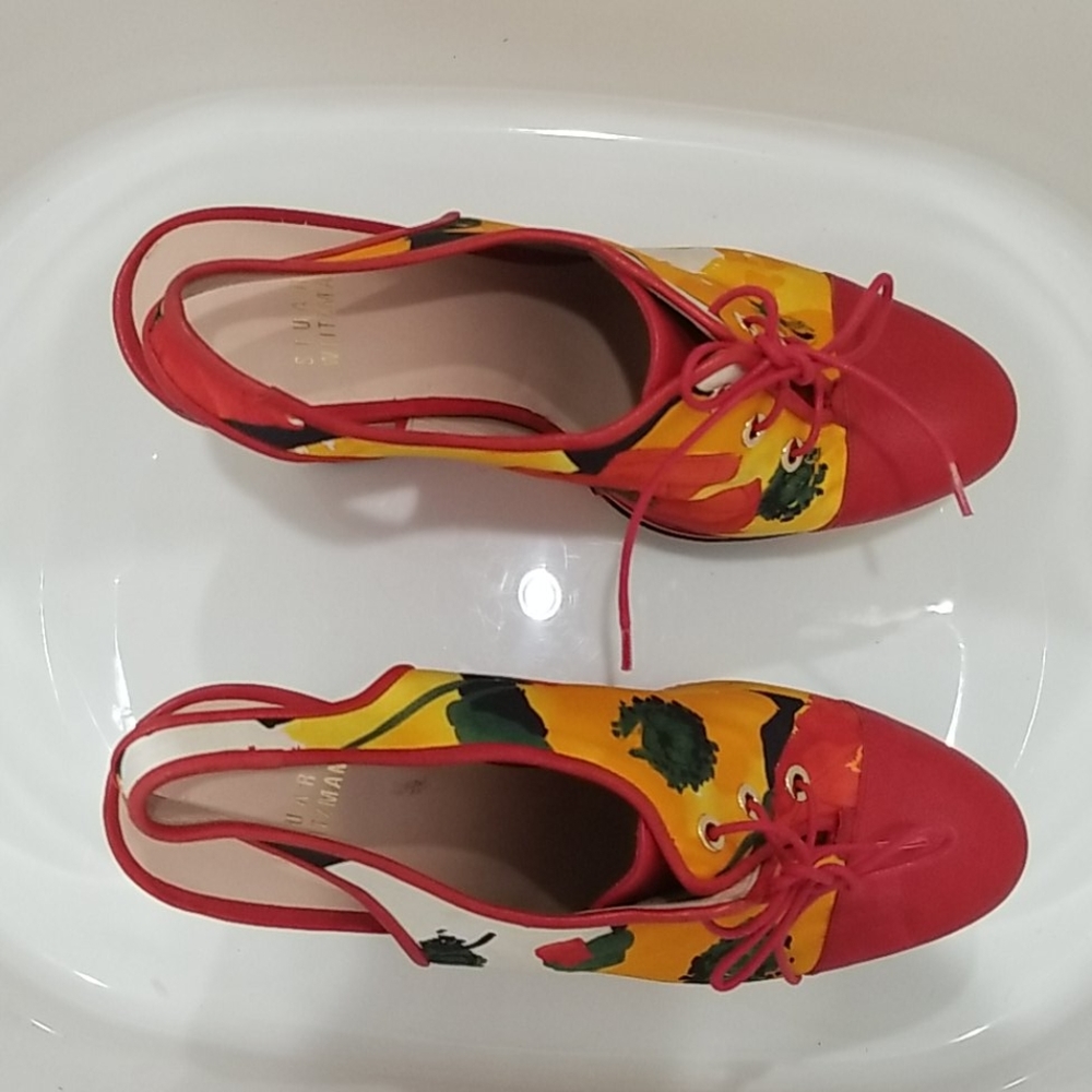Stuart Weitzman Its A Tie Red Platform Wedge Sz 8m - image 3